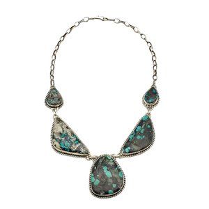 Vintage Spider Web Turquoise Necklace 18" Sterling Silver Southwestern